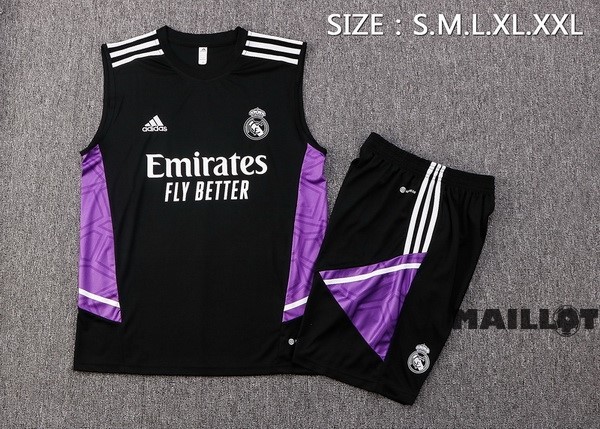 Foot Maillot Pas Cher Entrainement Sans Manches Ensemble Complet Real Madrid 2022 2023 Noir Purpura