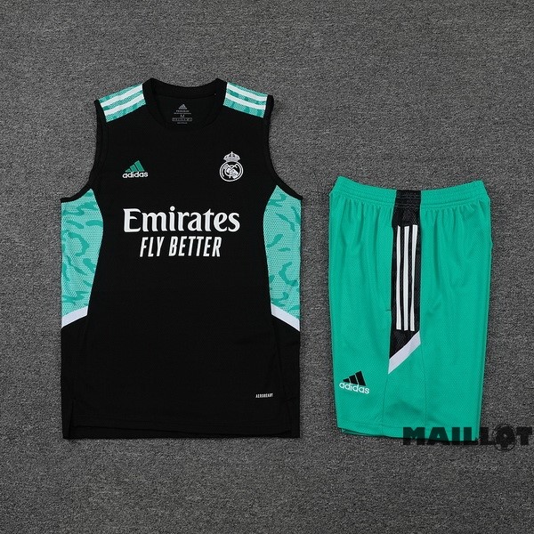 Foot Maillot Pas Cher Entrainement Sans Manches Ensemble Complet Real Madrid 2022 2023 Noir Vert