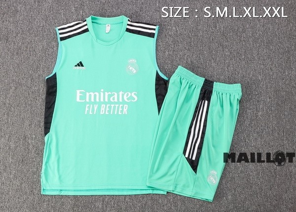 Foot Maillot Pas Cher Entrainement Sans Manches Ensemble Complet Real Madrid 2022 2023 Vert Noir