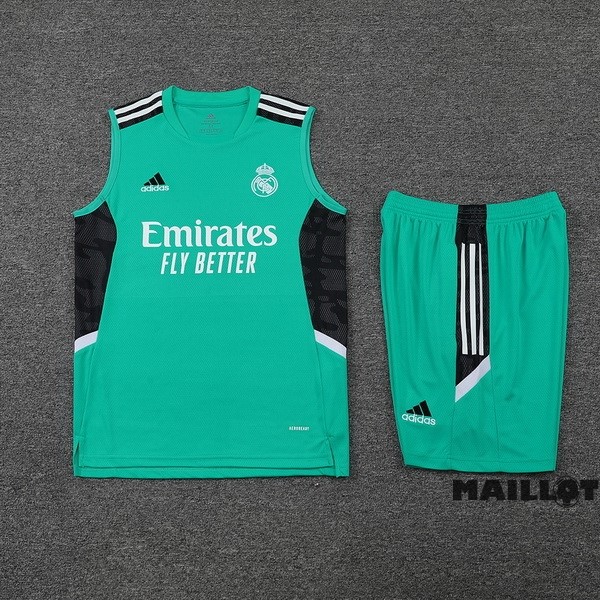 Foot Maillot Pas Cher Entrainement Sans Manches Ensemble Complet Real Madrid 2022 2023 Vert Noir