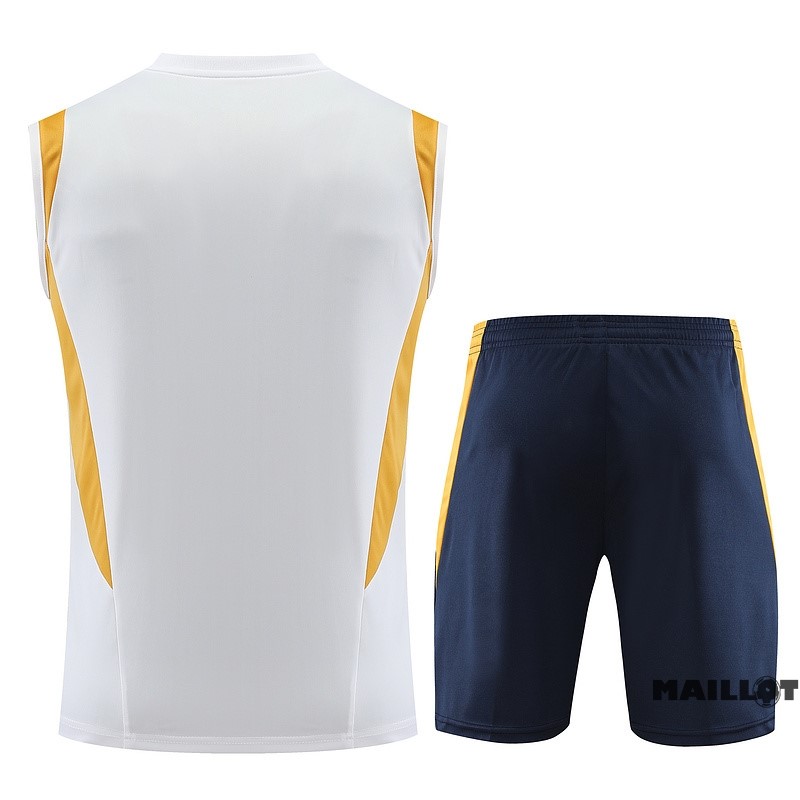 Foot Maillot Pas Cher Entrainement Sans Manches Ensemble Complet Real Madrid 2023 2024 Blanc Jaune Bleu
