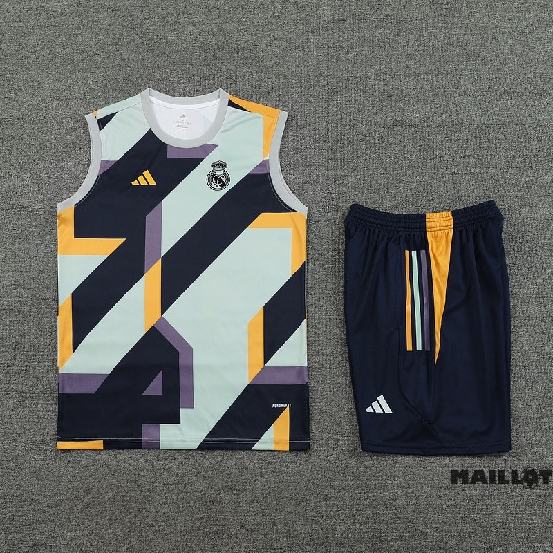 Foot Maillot Pas Cher Entrainement Sans Manches Ensemble Complet Real Madrid 2023 2024 Blanc Purpura I Bleu