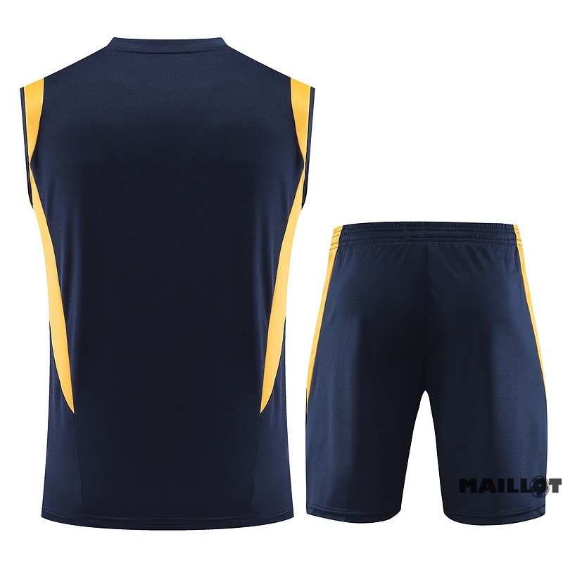 Foot Maillot Pas Cher Entrainement Sans Manches Ensemble Complet Real Madrid 2023 2024 Bleu Marine I Jaune