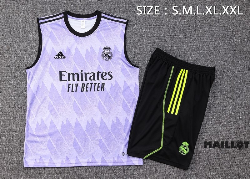 Foot Maillot Pas Cher Entrainement Sans Manches Ensemble Complet Real Madrid 2023 2024 Purpura Noir Vert