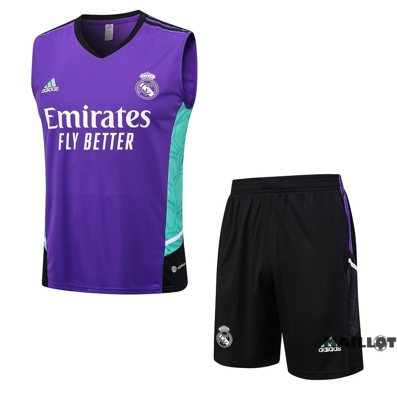 Foot Maillot Pas Cher Entrainement Sans Manches Ensemble Complet Real Madrid 2023 2024 Purpura Vert