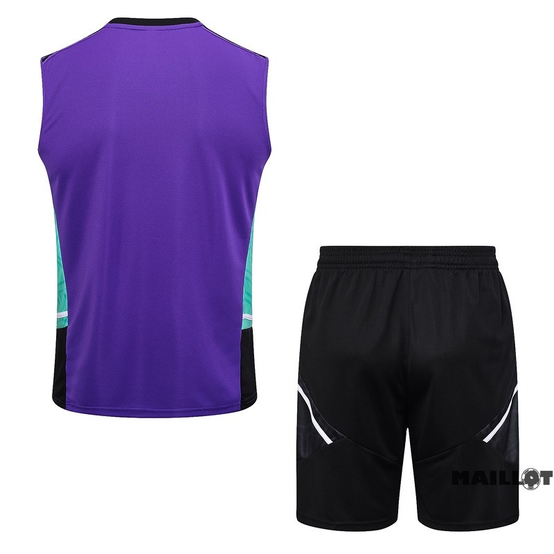 Foot Maillot Pas Cher Entrainement Sans Manches Ensemble Complet Real Madrid 2023 2024 Purpura Vert