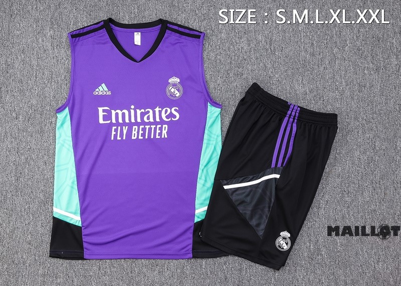 Foot Maillot Pas Cher Entrainement Sans Manches Ensemble Complet Real Madrid 2023 2024 Purpura Vert