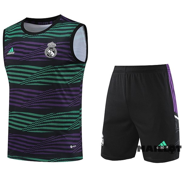 Foot Maillot Pas Cher Entrainement Sans Manches Ensemble Complet Real Madrid 2023 2024 Purpura Vert Noir