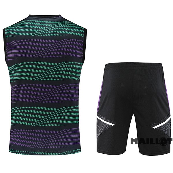 Foot Maillot Pas Cher Entrainement Sans Manches Ensemble Complet Real Madrid 2023 2024 Purpura Vert Noir
