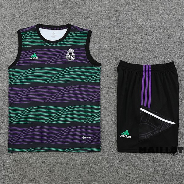 Foot Maillot Pas Cher Entrainement Sans Manches Ensemble Complet Real Madrid 2023 2024 Purpura Vert Noir