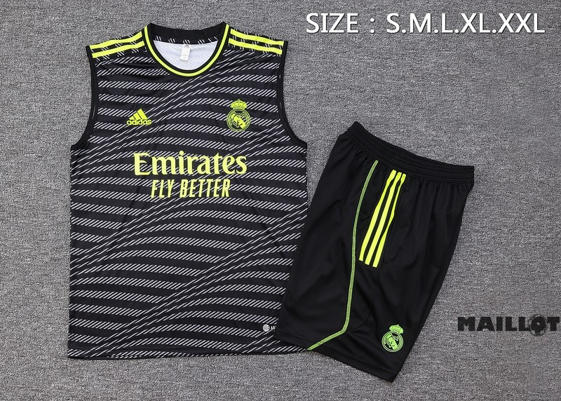 Foot Maillot Pas Cher Entrainement Sans Manches Ensemble Complet Real Madrid 2023 2024 Vert Gris Noir