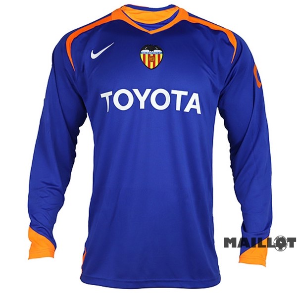 Foot Maillot Pas Cher Exterieur Manches Longues Maillot Valencia Retro 2005 2006 Bleu