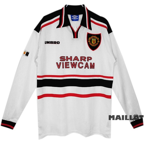 Foot Maillot Pas Cher Exterieur Manches Longues Manchester United Retro 1998 1999 Blanc