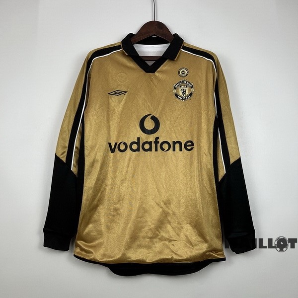 Foot Maillot Pas Cher Exterieur Manches Longues Manchester United Retro 2001 2002 Blanc