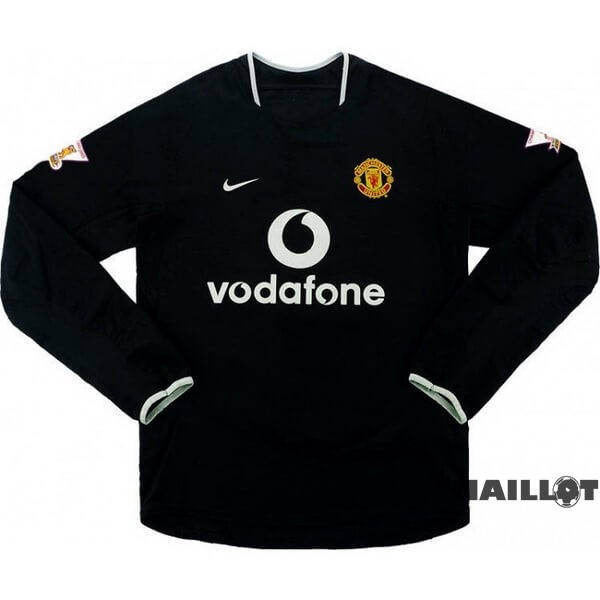 Foot Maillot Pas Cher Exterieur Manches Longues Manchester United Retro 2003 2005 Noir