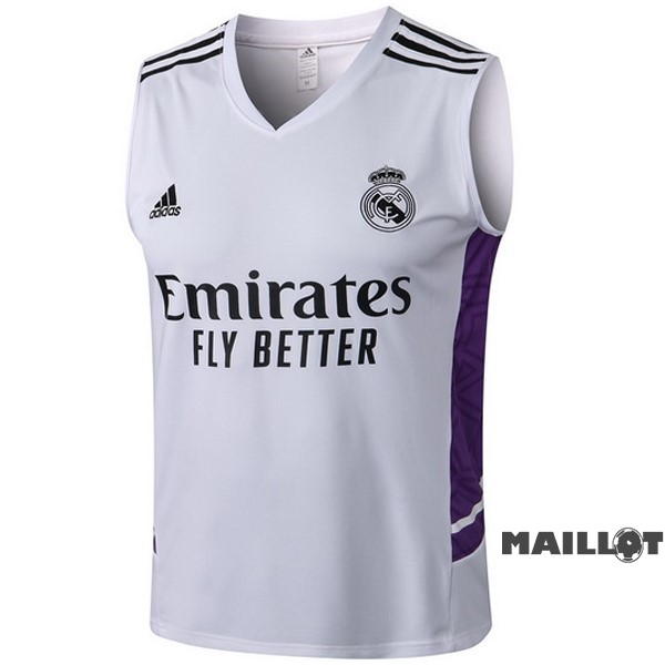 Foot Maillot Pas Cher Maillot Sans Manches Real Madrid 2022 2023 Blanc Noir Purpura
