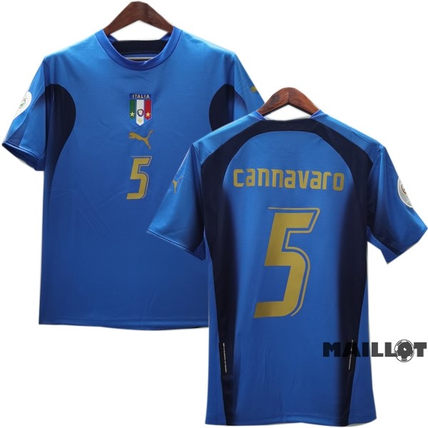 Foot Maillot Pas Cher NO.5 Cannavaro Domicile Maillot Italy Retro 2006 Bleu