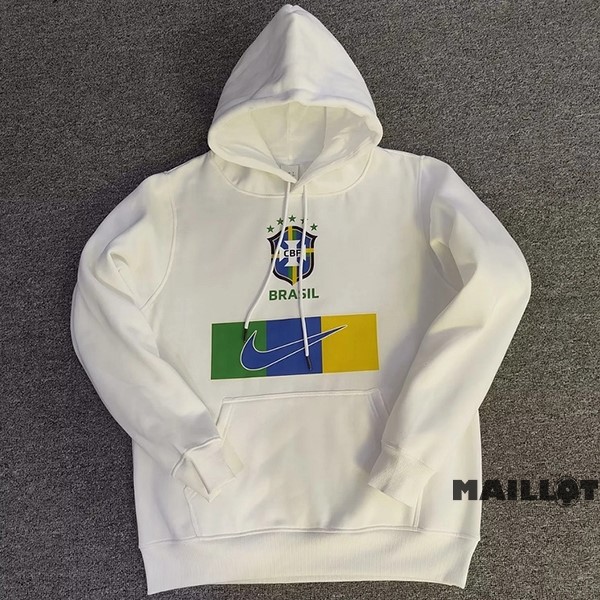 Foot Maillot Pas Cher Sudaderas Con Capucha Brésil 2022 Blanc