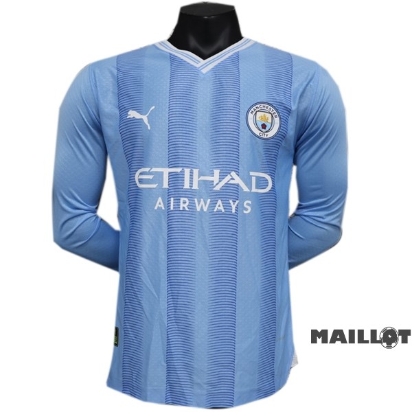 Foot Maillot Pas Cher Thailande Domicile Joueurs Manches Longues Manchester City 2023 2024 Bleu