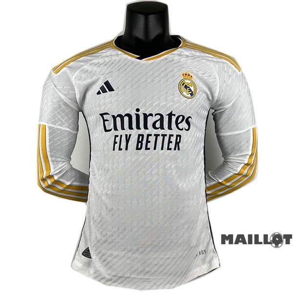 Foot Maillot Pas Cher Thailande Domicile Joueurs Manches Longues Real Madrid 2023 2024 Blanc