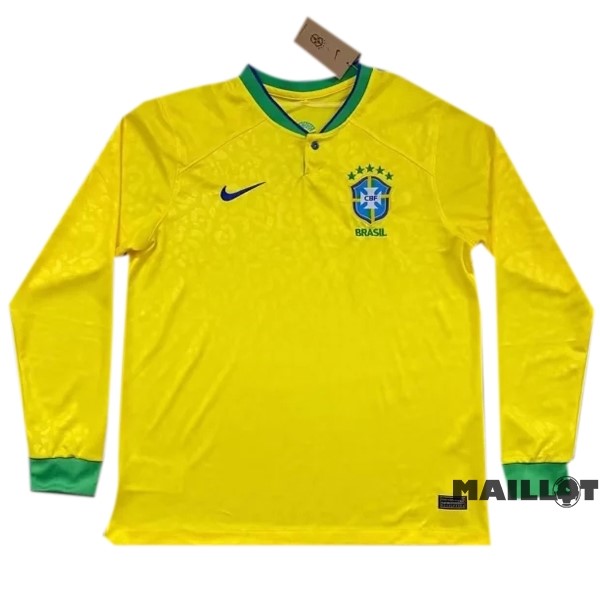 Foot Maillot Pas Cher Thailande Domicile Maillot Manches Longues Brésil 2022 Jaune