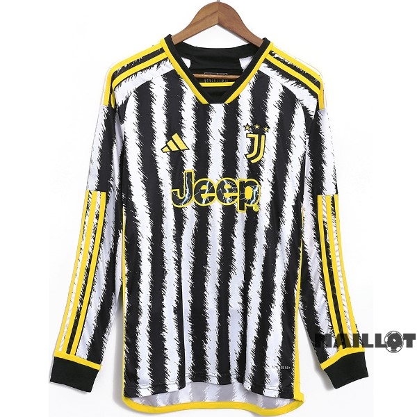 Foot Maillot Pas Cher Thailande Domicile Manches Longues Juventus 2023 2024 Jaune Noir