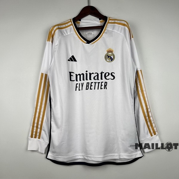 Foot Maillot Pas Cher Thailande Domicile Manches Longues Real Madrid 2023 2024 Blanc