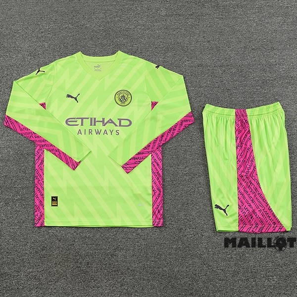 Foot Maillot Pas Cher Thailande Gardien Manches Longues Conjunto De Homme Manchester City 2023 2024 I Vert