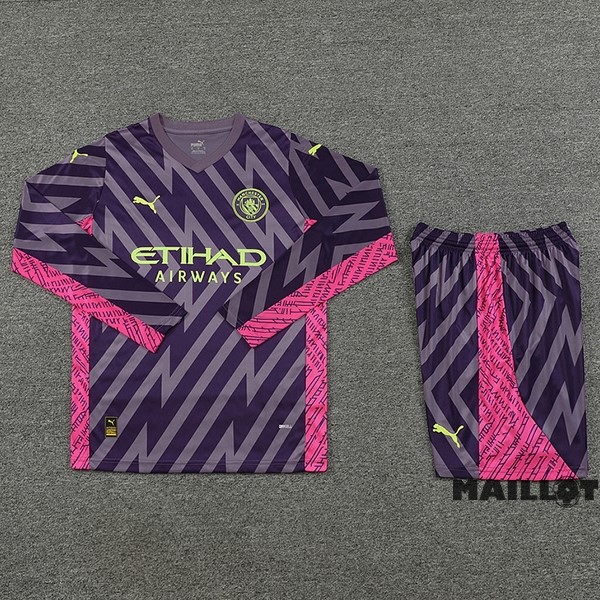 Foot Maillot Pas Cher Thailande Gardien Manches Longues Conjunto De Homme Manchester City 2023 2024 Purpura