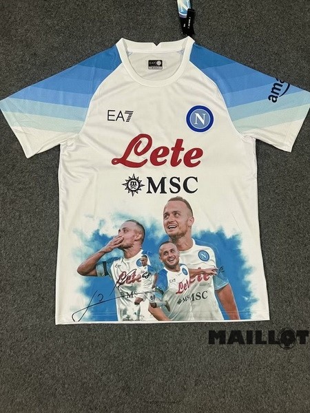 Foot Maillot Pas Cher Thailande Spécial Maillot Napoli 2023 2024 Blanc IIII Bleu