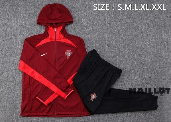 Foot Maillot Pas Cher Veste Con Capucha Portugal 2022 Rouge I Noir