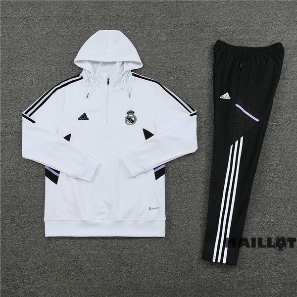 Foot Maillot Pas Cher Veste Con Capucha Real Madrid 2022 2023 Blanc Noir