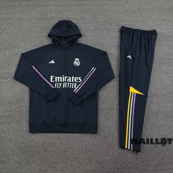 Foot Maillot Pas Cher Veste Con Capucha Real Madrid 2023 2024 Bleu Marine Jaune