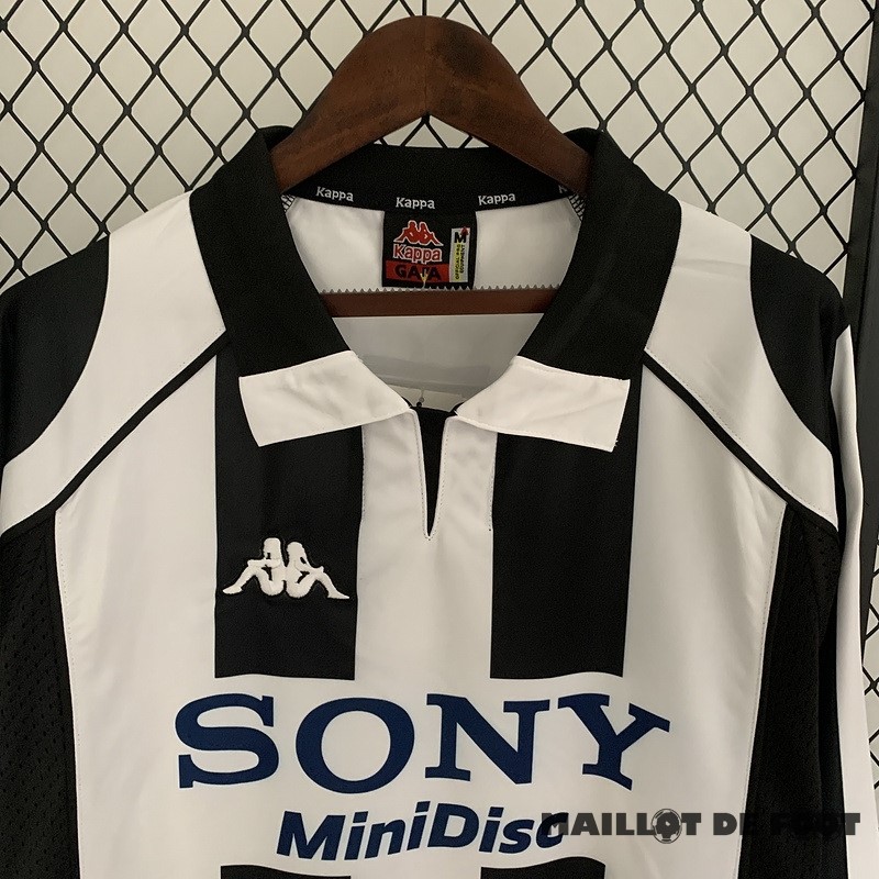 Foot Maillot Pas Cher Domicile Manches Longues Juventus Retro 1997 1998 Noir Blanc