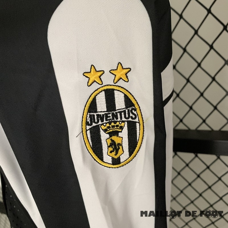 Foot Maillot Pas Cher Domicile Manches Longues Juventus Retro 1997 1998 Noir Blanc