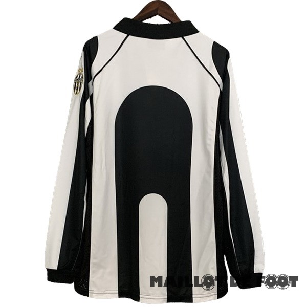 Foot Maillot Pas Cher Domicile Manches Longues Juventus Retro 1997 1998 Noir Blanc