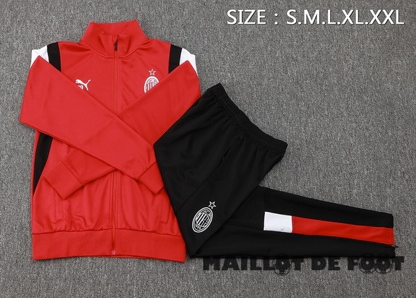 Foot Maillot Pas Cher Ensemble Complet Ensemble Complet longue fermeture éclair vêtements De Sport AC Milan 2023 2024 Rouge Blanc Noir