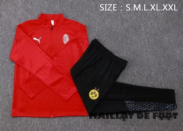 Foot Maillot Pas Cher Ensemble Complet Ensemble Complet longue fermeture éclair vêtements De Sport AC Milan 2023 2024 Rouge III Noir