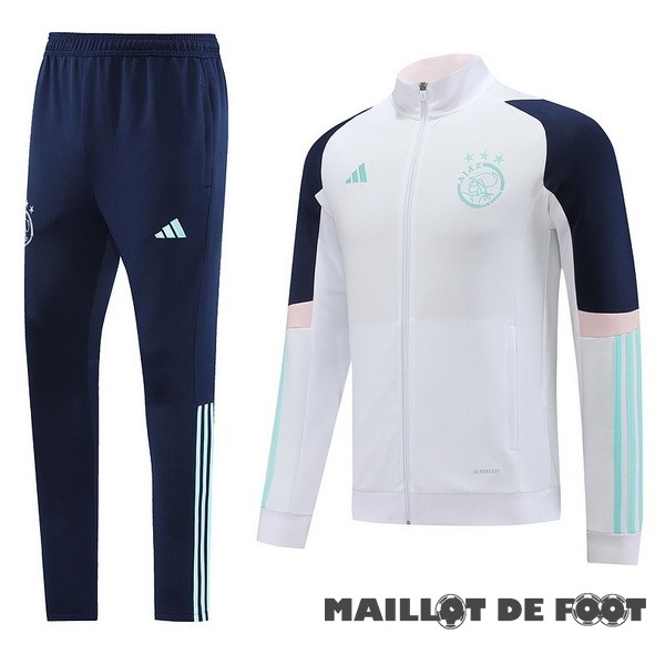 Foot Maillot Pas Cher Ensemble Complet Ensemble Complet longue fermeture éclair vêtements De Sport Ajax 2023 2024 Bleu Blanc Rose