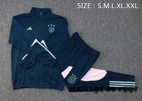 Foot Maillot Pas Cher Ensemble Complet Ensemble Complet longue fermeture éclair vêtements De Sport Ajax 2023 2024 Bleu Marine Rose