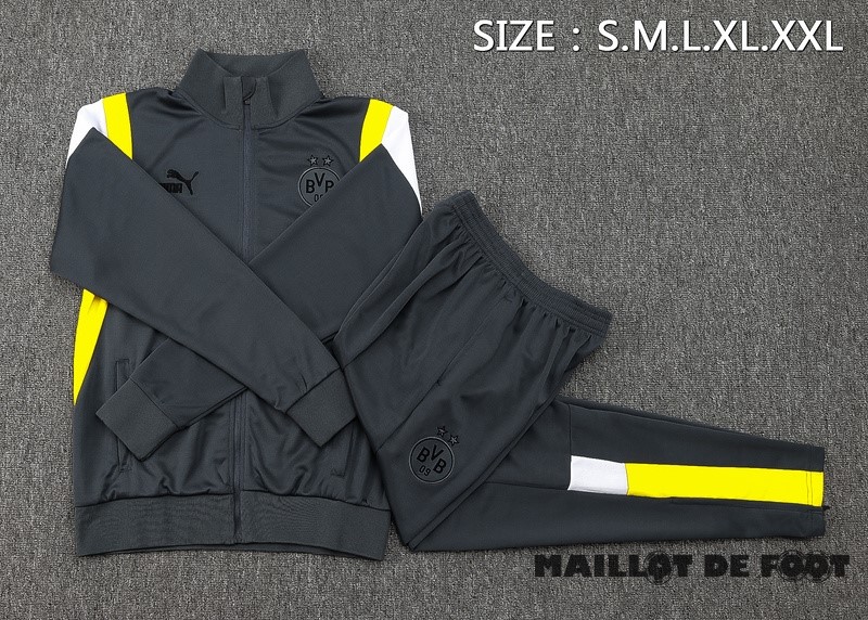 Foot Maillot Pas Cher Ensemble Complet Ensemble Complet longue fermeture éclair vêtements De Sport Borussia Dortmund 2023 2024 Gris Jaune