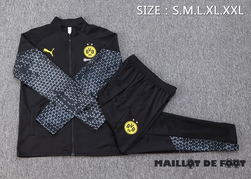 Foot Maillot Pas Cher Ensemble Complet Ensemble Complet longue fermeture éclair vêtements De Sport Borussia Dortmund 2023 2024 Noir Gris