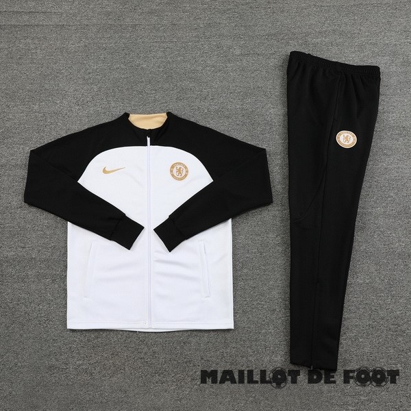 Foot Maillot Pas Cher Ensemble Complet Ensemble Complet longue fermeture éclair vêtements De Sport Chelsea 2023 2024 Noir Blanc Jaune