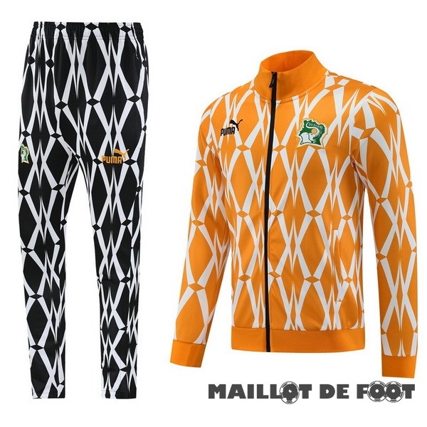 Foot Maillot Pas Cher Ensemble Complet Ensemble Complet longue fermeture éclair vêtements De Sport Côte d'Ivoire 2023 Noir Orange