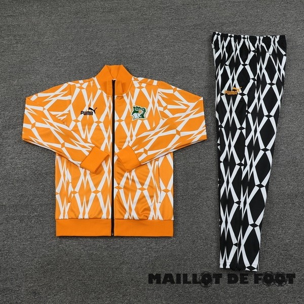Foot Maillot Pas Cher Ensemble Complet Ensemble Complet longue fermeture éclair vêtements De Sport Côte d'Ivoire 2023 Noir Orange
