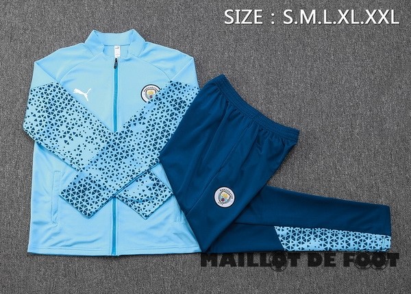 Foot Maillot Pas Cher Ensemble Complet Ensemble Complet longue fermeture éclair vêtements De Sport Manchester City 2023 2024 Bleu