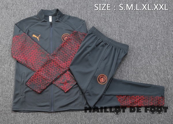 Foot Maillot Pas Cher Ensemble Complet Ensemble Complet longue fermeture éclair vêtements De Sport Manchester City 2023 2024 Gris Rouge