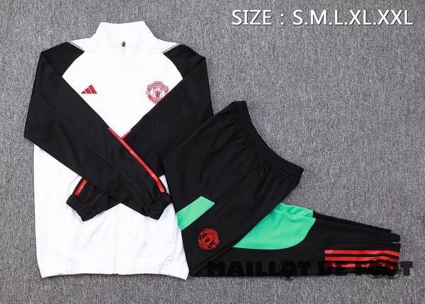 Foot Maillot Pas Cher Ensemble Complet Ensemble Complet longue fermeture éclair vêtements De Sport Manchester United 2023 2024 Blanc Noir Rouge