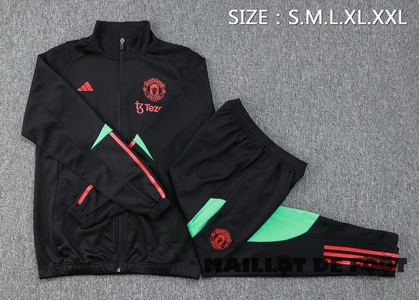 Foot Maillot Pas Cher Ensemble Complet Ensemble Complet longue fermeture éclair vêtements De Sport Manchester United 2023 2024 Noir Rouge Vert
