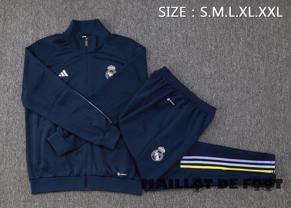 Foot Maillot Pas Cher Ensemble Complet Ensemble Complet longue fermeture éclair vêtements De Sport Real Madrid 2023 2024 Bleu Marine Jaune